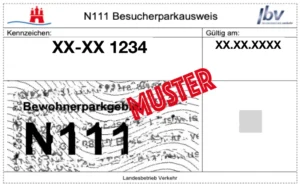 Das Bild zeigt ein Muster eines Parkausweises für Gäste.